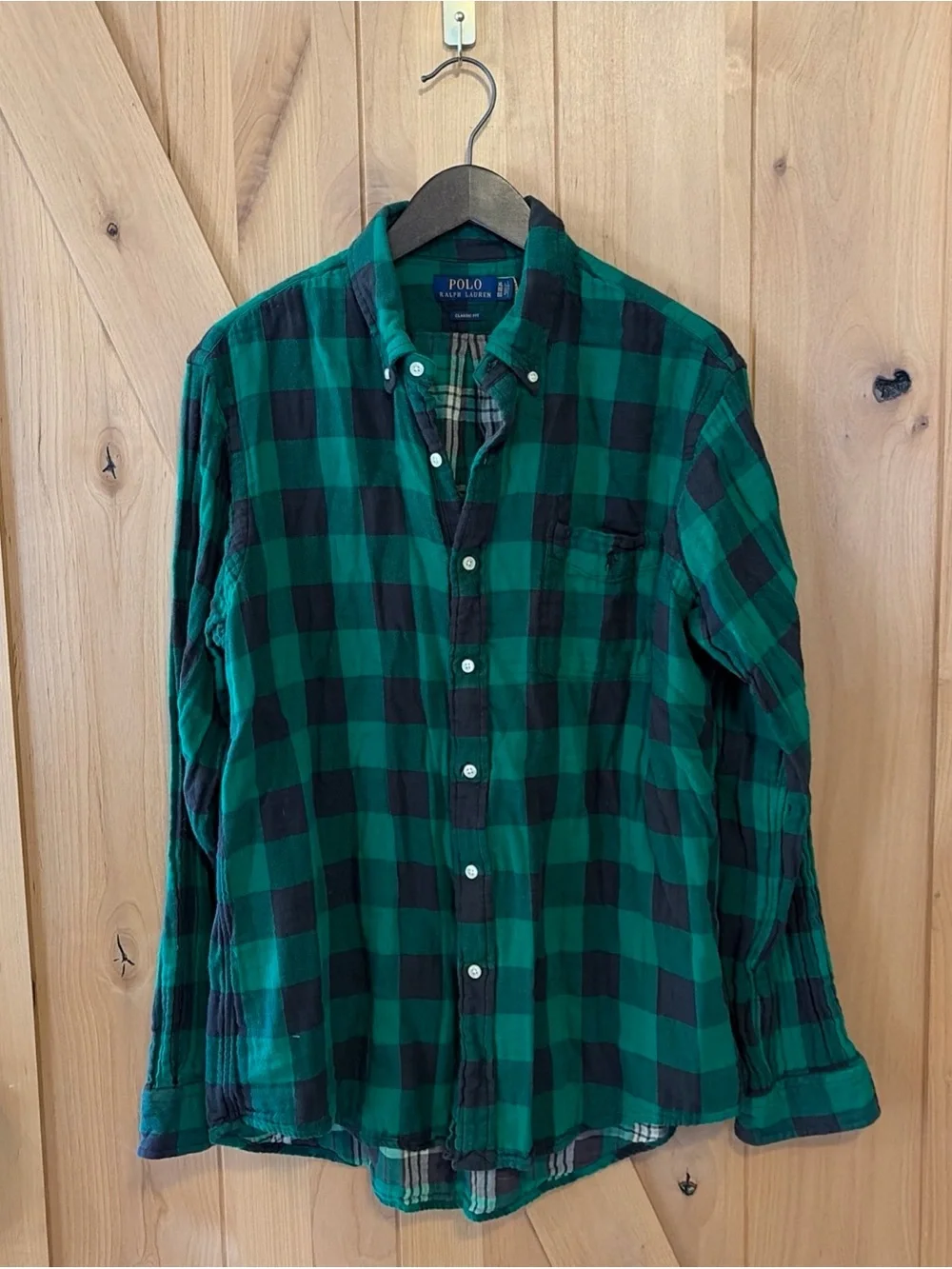 Polo Ralph Lauren Flannel Shirt Mens XL Plaid Check Lined Double Faced Green